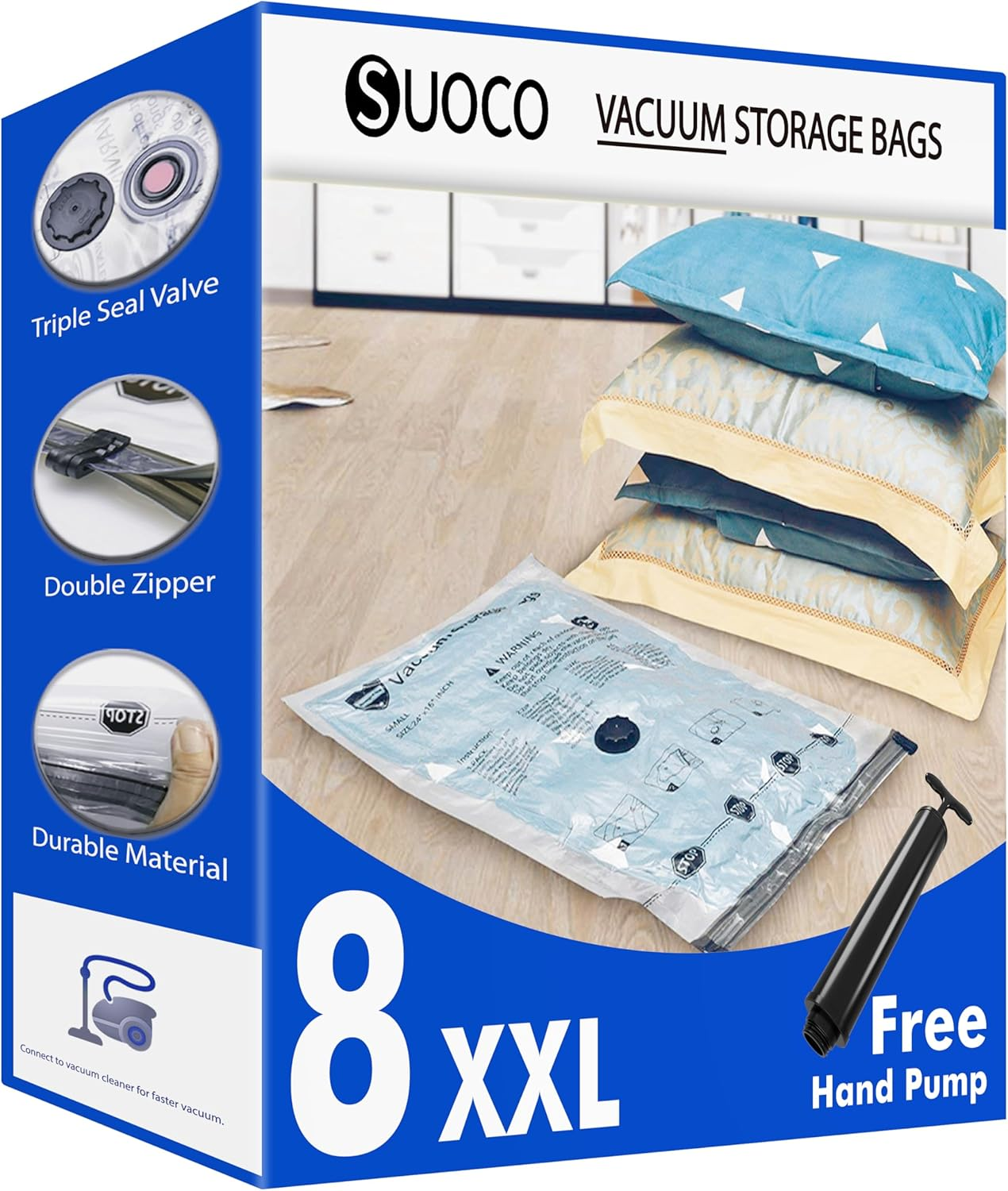 Vacuum Storage Bags 8 Jumbo, Space Saver Bags with Travel Hand Pump, Compression Airtight Sealer Bags for Clothes, Bedding, Pillows, Comforters, Blankets image number 5