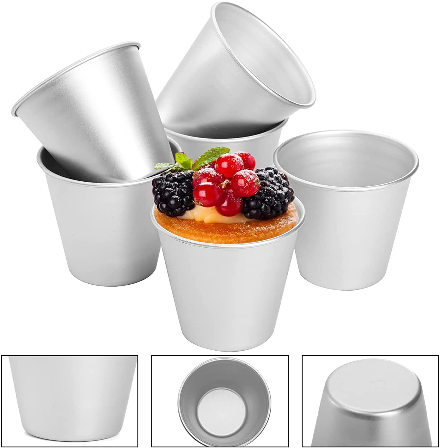 10 Pcs Pudding Moulds Aluminum Mini Pudding Basins Cups Nonstick Kitchen Baking Egg Tarts Tin Dariole Moulds for DIY Cooking Muffin Cupcake Jelly Desserts image number 3