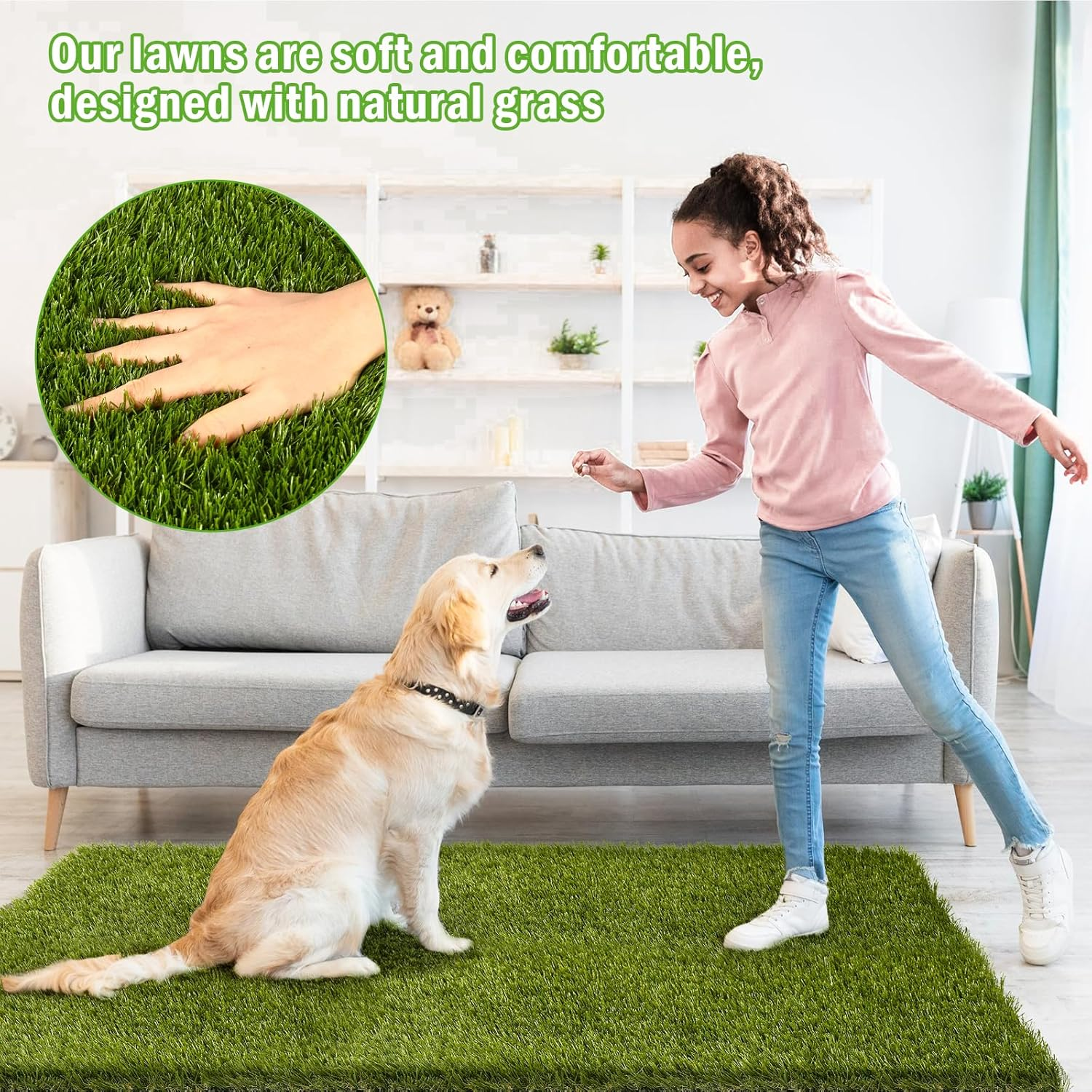 Artificial Grass, 36 X 24 Inches Fake Grass for Dogs, Reusable Dog Grass Pee Pads with Drainage Holes for Dog Potty Training Outdoor Indoor Door Mat Decoration image number 6