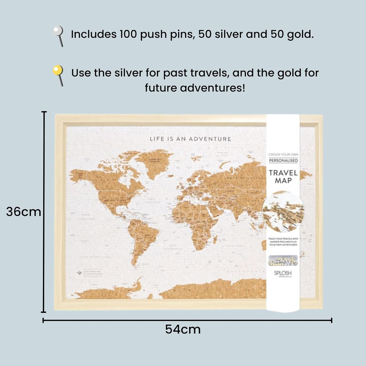 Splosh TVB03 Travel Board World Map, Small, Beige/White image number 1