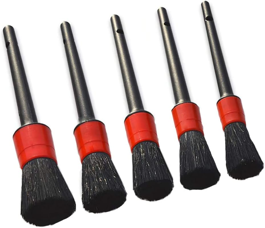 CAASFOOY 5 Pcs Car Detailing Brush,Auto Detailing Brush Set Perfect for Car Motorcycle Automotive Cleaning Wheels, Dashboard, Interior, Exterior,Air Vents, Leather, Engine, Air, Emblems(Red) image number 1
