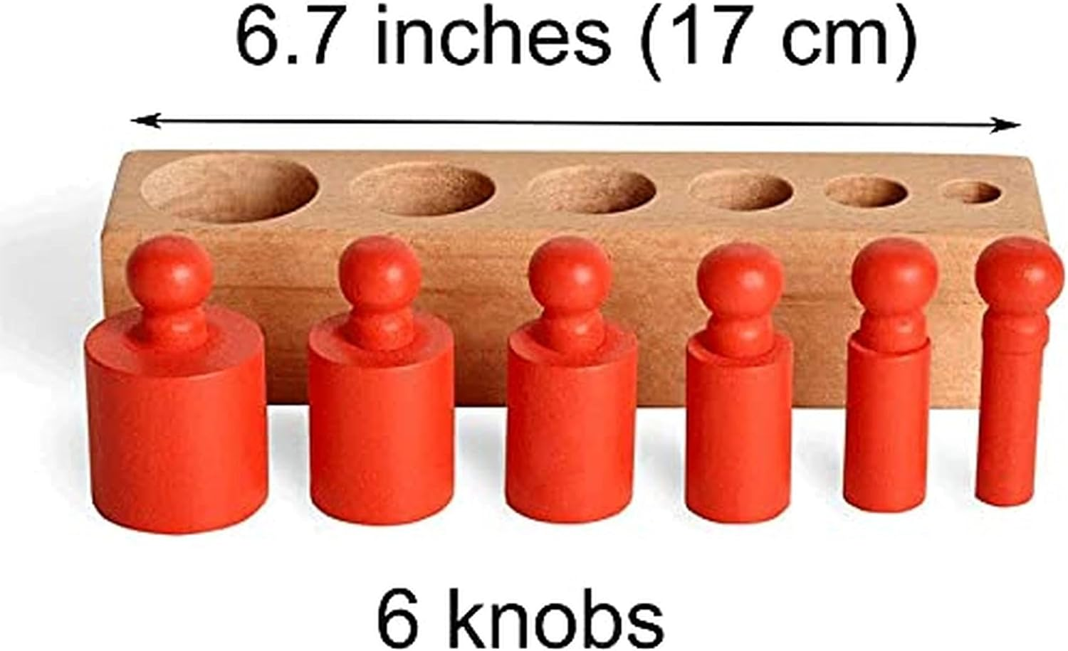 BOHS Montessori Knobbed Cylinders Blocks - 6 Pegs / 6.7 Inches - Colorful Wooden Early Home School Toys - 4Pcs Set image number 2