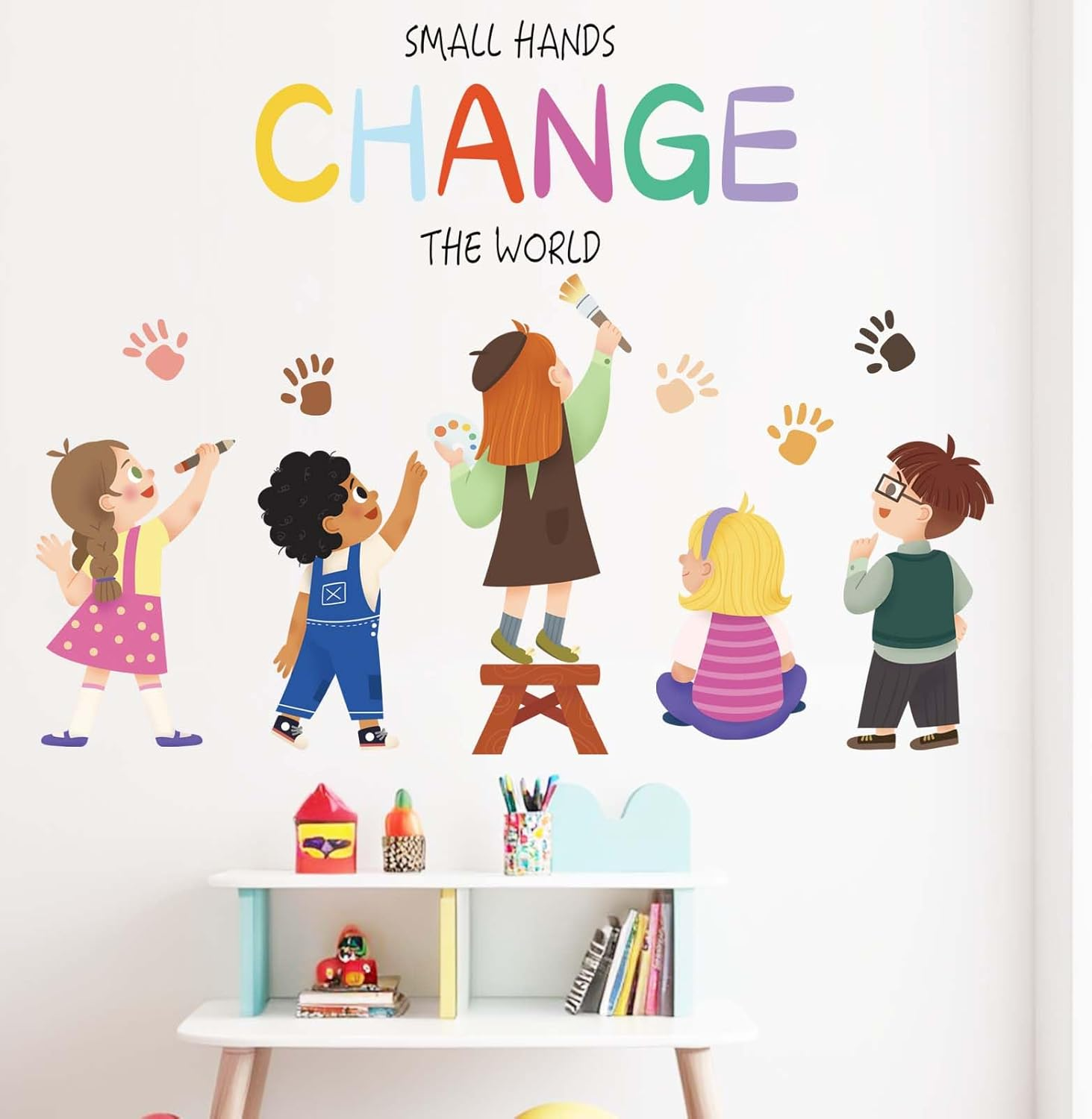 Small Hands Change the World Equality Wall Stickers - Inspirational Quotes Wall Decals - Baby Kids Room Classroom Daycare Playroom School Library Wall Decor image number 1