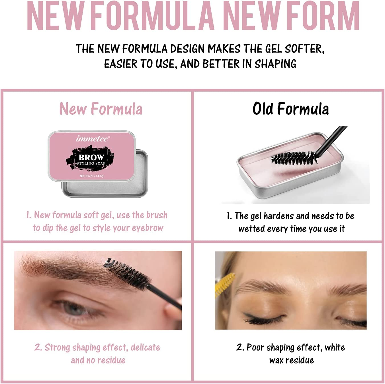 Immetee Eyebrow Soap Kit, 2PCS Brows Soap Wax, Long Lasting Waterproof Smudge Proof Eyebrow Styling Pomade for Natural Brows, 3D Feathery Brows Makeup Balm. 10G/0.35Oz image number 5