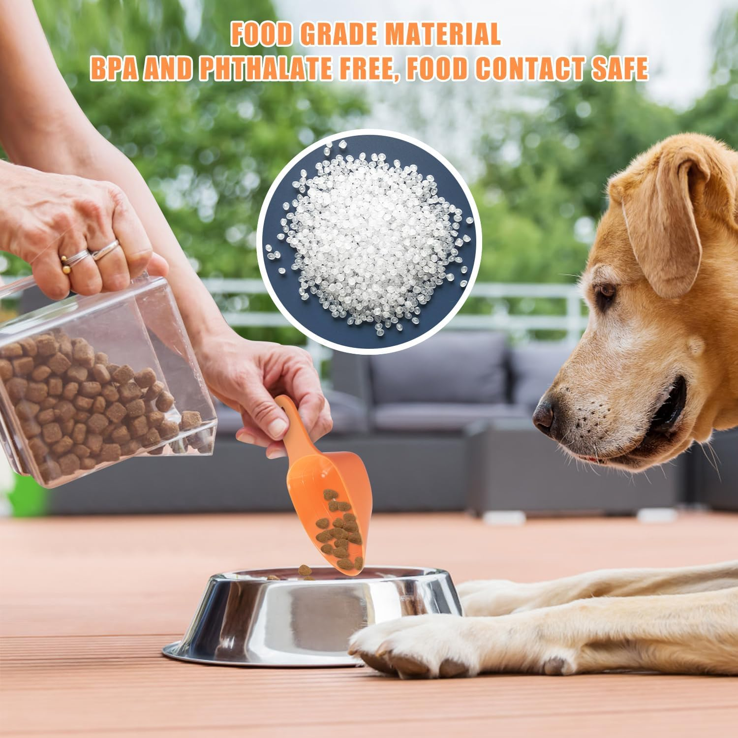 Dog Food Scoop, 1 Cup 1/2 Cup 1/4 Cup Pet Food Measuring Scoop Pet Food Feeding Scoop Accurate Measurement Pet Food Scale Cup for Dog Cat Bird and Rabbit, Dishwasher Safe (Orange) image number 1