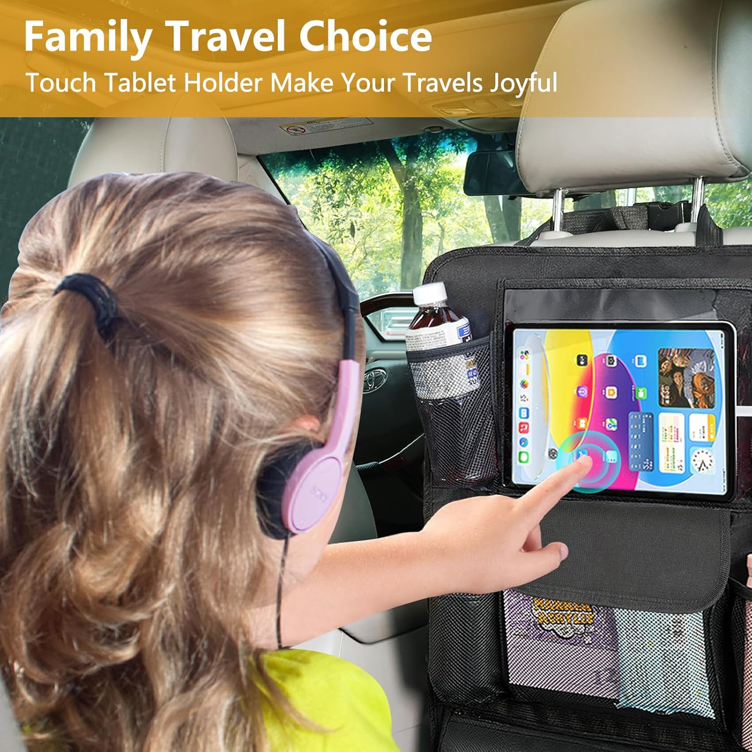 Car Seat Organizer,Car Organizer Backseat with 13 in Tablet Holder Waterproof Back Seat Protector Kick Mats with 9 Storage Pockets,Car Accessories Interior and Travel Essentials,2 Pack image number 6