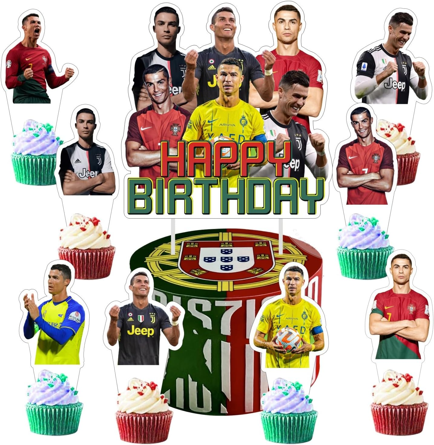25Pcs Soccer Cake Decorations with 1Pcs Cake Topper, 24Pcs Cupcake Toppers for Football Birthday Party Supplies. image number 4