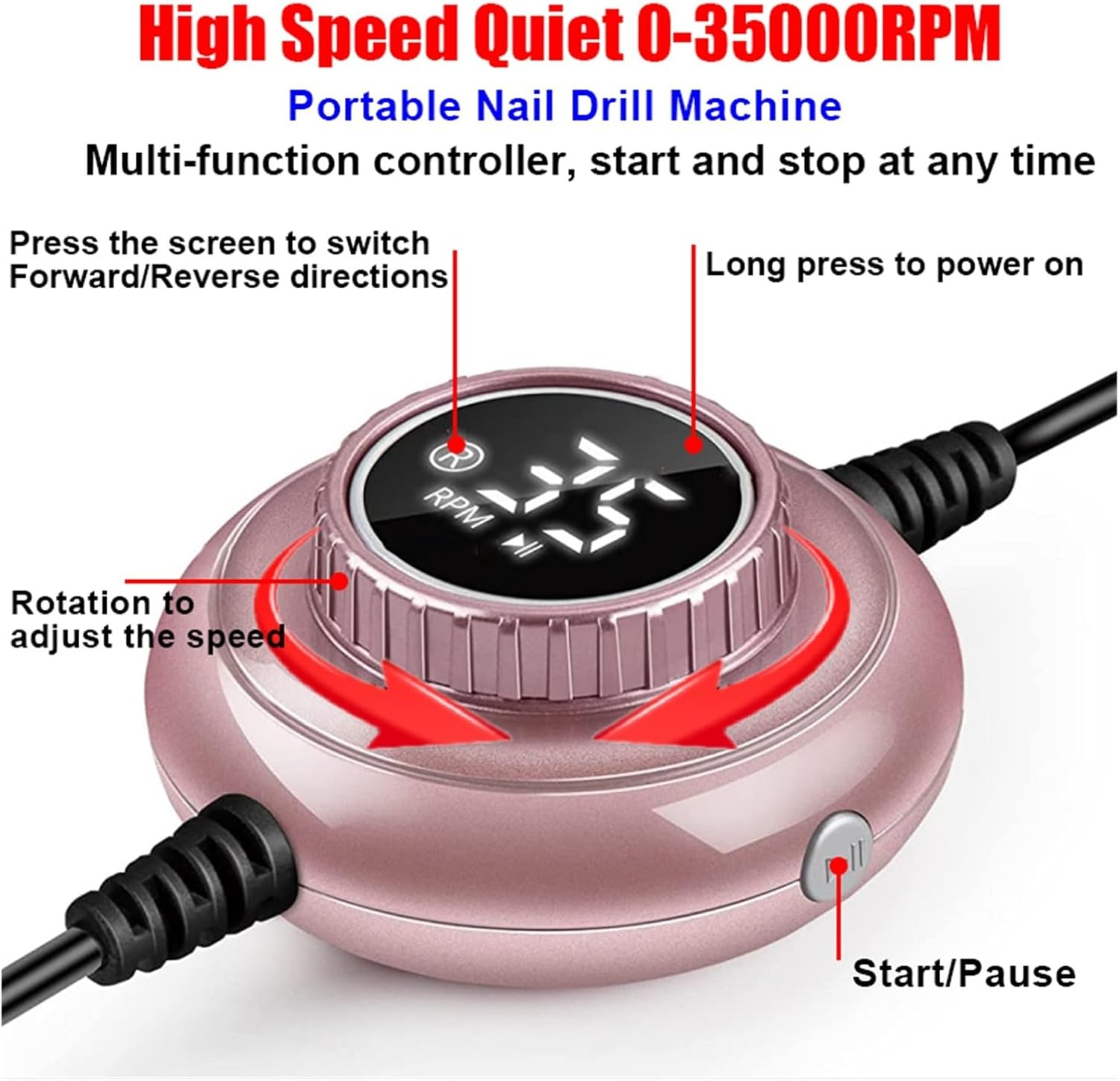 Nail File Electric, Nail Drill Machine 35000RPM Electric Manicure Machine Pedicure Manicure Drill Set Milling Cutters Set Nail File Equipment Tools(Black) image number 3