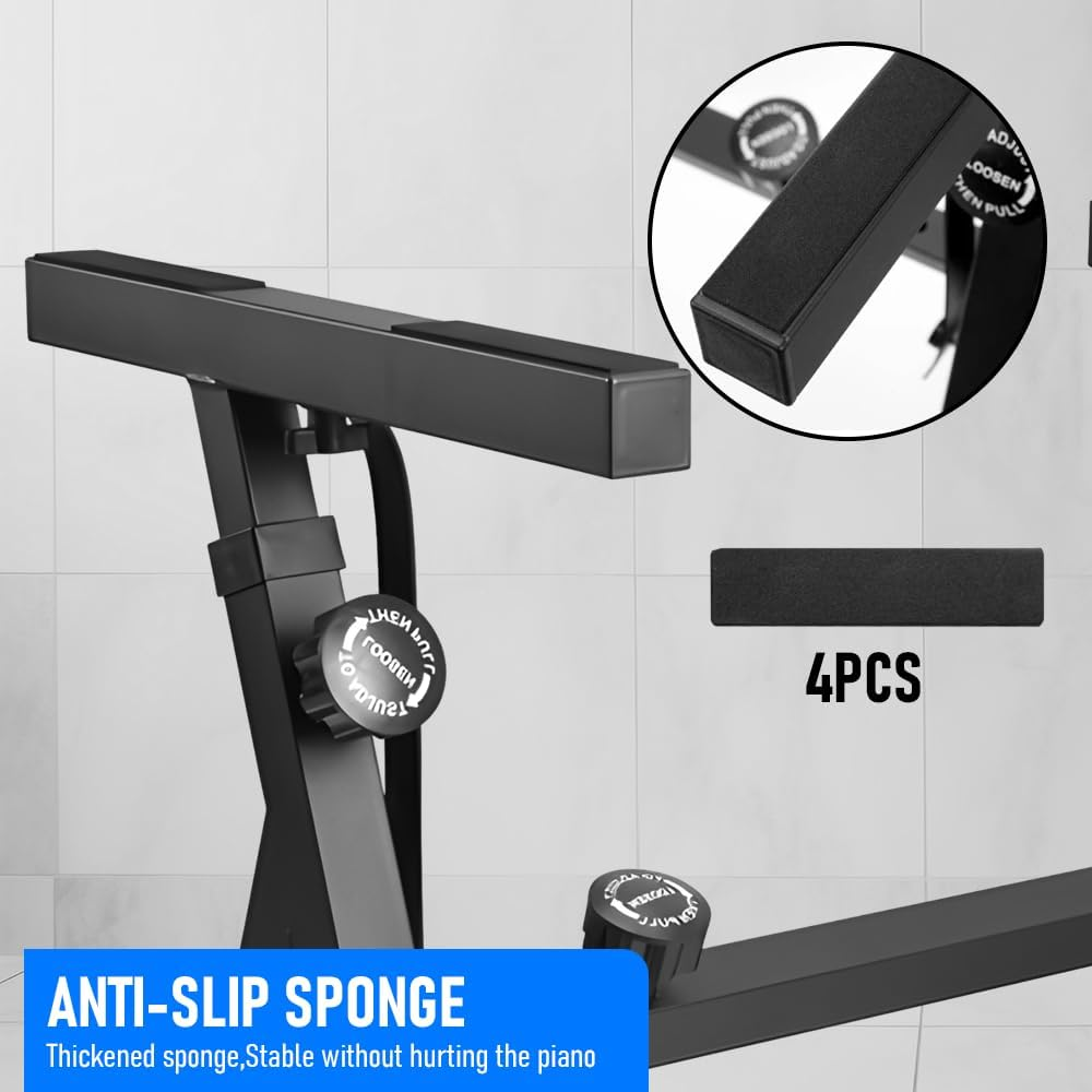 ALSTON Piano Keyboard Z Stand with Wheels Portable Heavy-Duty Piano Keyboard Stand, Music Electronic Keyboard Stand Adjustable Height 60 to 93CM Width 56-100CM, Fits 54-88 Key Electric Pianos - Black-Second Tier image number 2