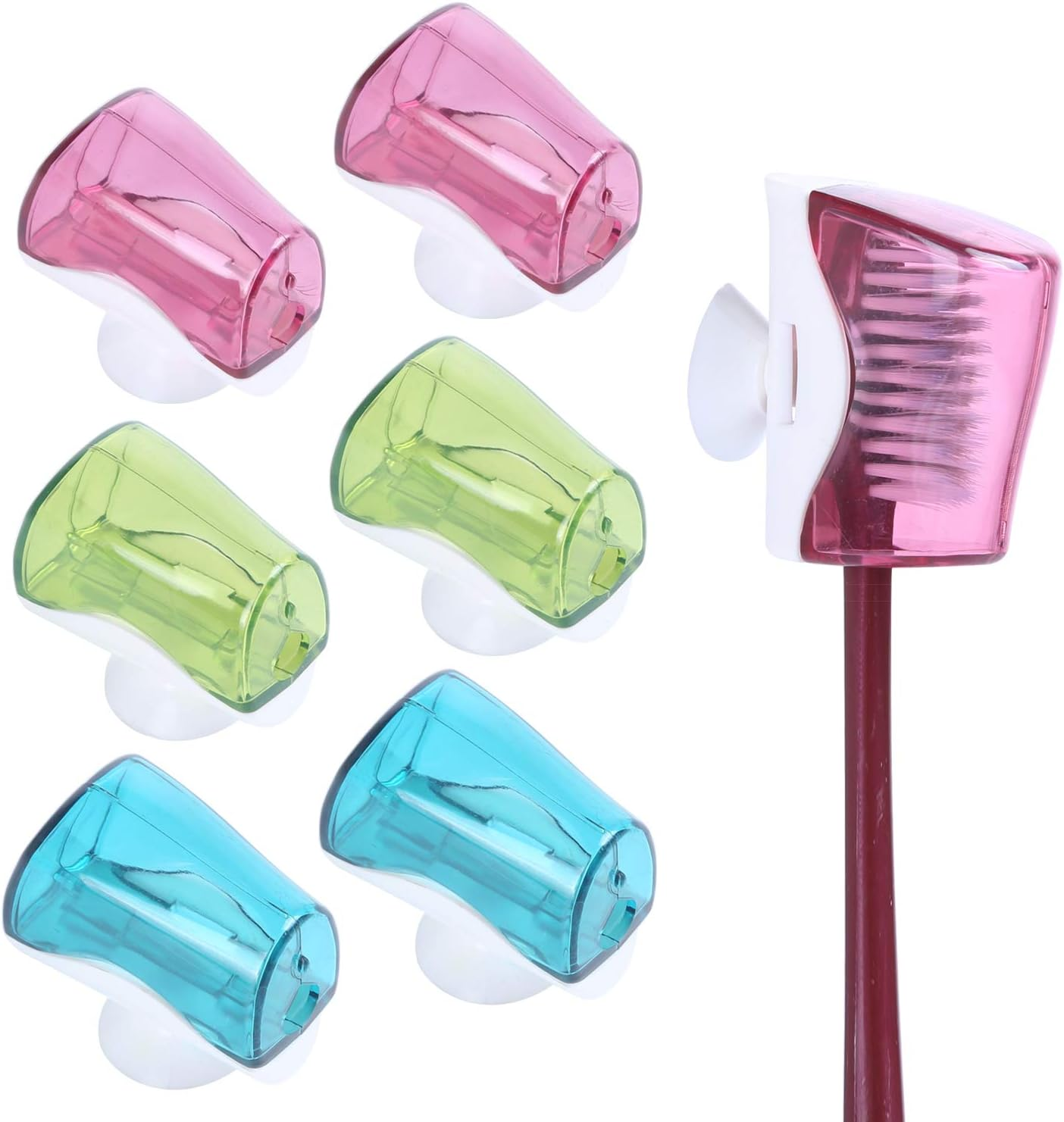 6 Pcs Travel Toothbrush Holder with Suction Cup, Portable Covers Caps Essentials, Case for Bathrooms and Traveling, Home Use - 3 Colors image number 4