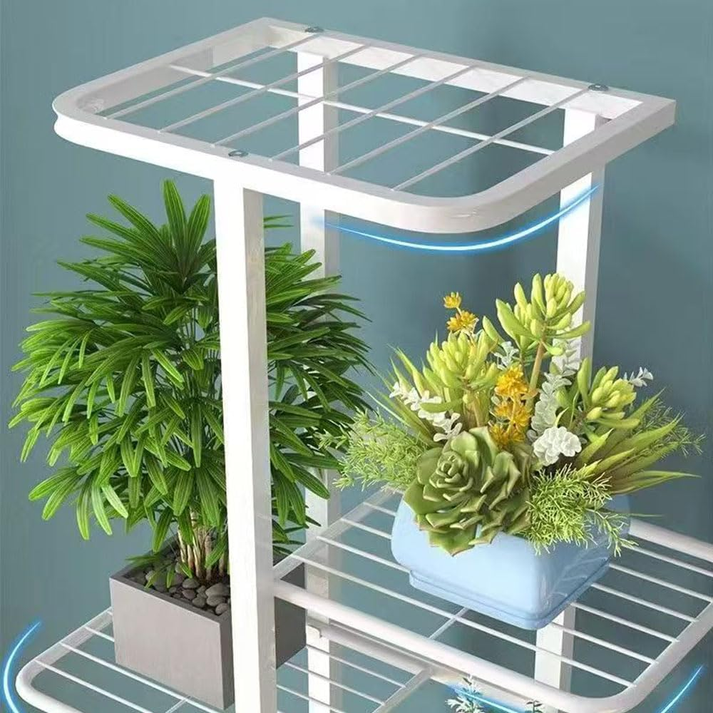 Hbluefat 4 Tier Metal Plant Stand Rack, 5 Potted Multiple Flower Pot Holder Shelf, Indoor&Outdoor Planter Display Shelves for Patio Garden, Living Room, Corner Balcony and Bedroom (White) - Black image number 4