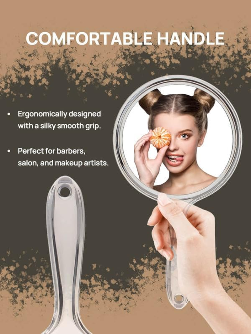 OMIRO Hand Mirror, Double-Sided Handheld Mirror 1X/3X Magnifying Mirror with Handle, Set of 2 (Clear) image number 3