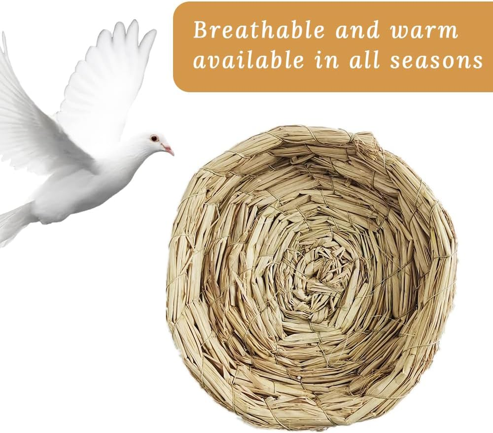 4-Pack Woven Bird Nest, Woven Grass Nest, Flat-Bottom Bird Bed, Pet Supplies for Pigeons, Parrots, Sparrows, Rabbits, Chinchillas, Hamsters, Etc.