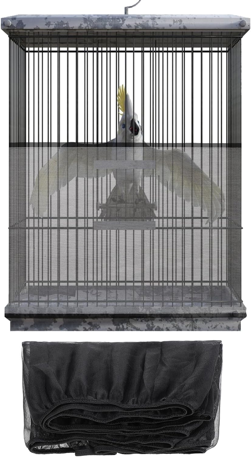 Jeffdad Large Bird Cage Cover, Extra Large Bird Cage Seed Catcher Black Bird Cage Net Bird Cage Accessories Cage Cover Ventilated for Cages with Circumference of 150-220 Cm image number 5