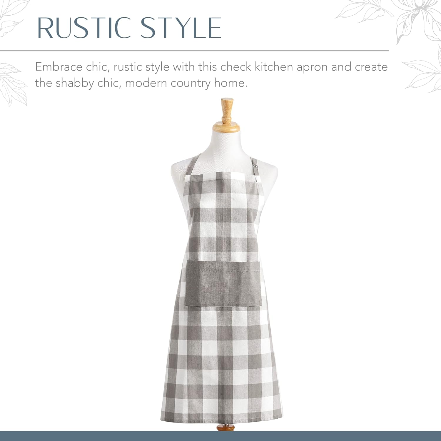 Elrene Home Fashions Farmhouse Living Buffalo Check Collection, Cotton, Gray/White, 28" X 33" (Apron) image number 6