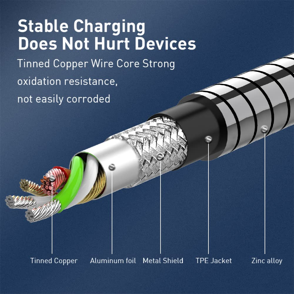 USB C Cable,Jianhan 3A Fast Charging Metal Braided 1M/3.3FT Almost Unbreakable Type C Cable USB 2.0 Charger Cord for Samsung Galaxy S20/S10/S8/S9 Plus,Note 10/9/8,LG G6 G5,Google Pixel,Motorola Moto