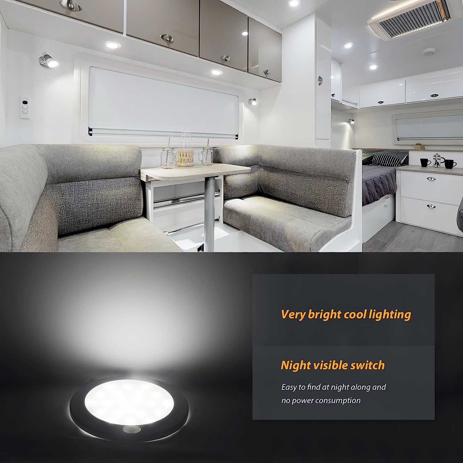 Dream Lighting 12Volt DC LED Ceiling Lights with Switch Interior Roof Dome Lighting for RV Camper Motorhome SUV Caravan Boat 127Mm Cool White Surface Mounted White PC Shell image number 2