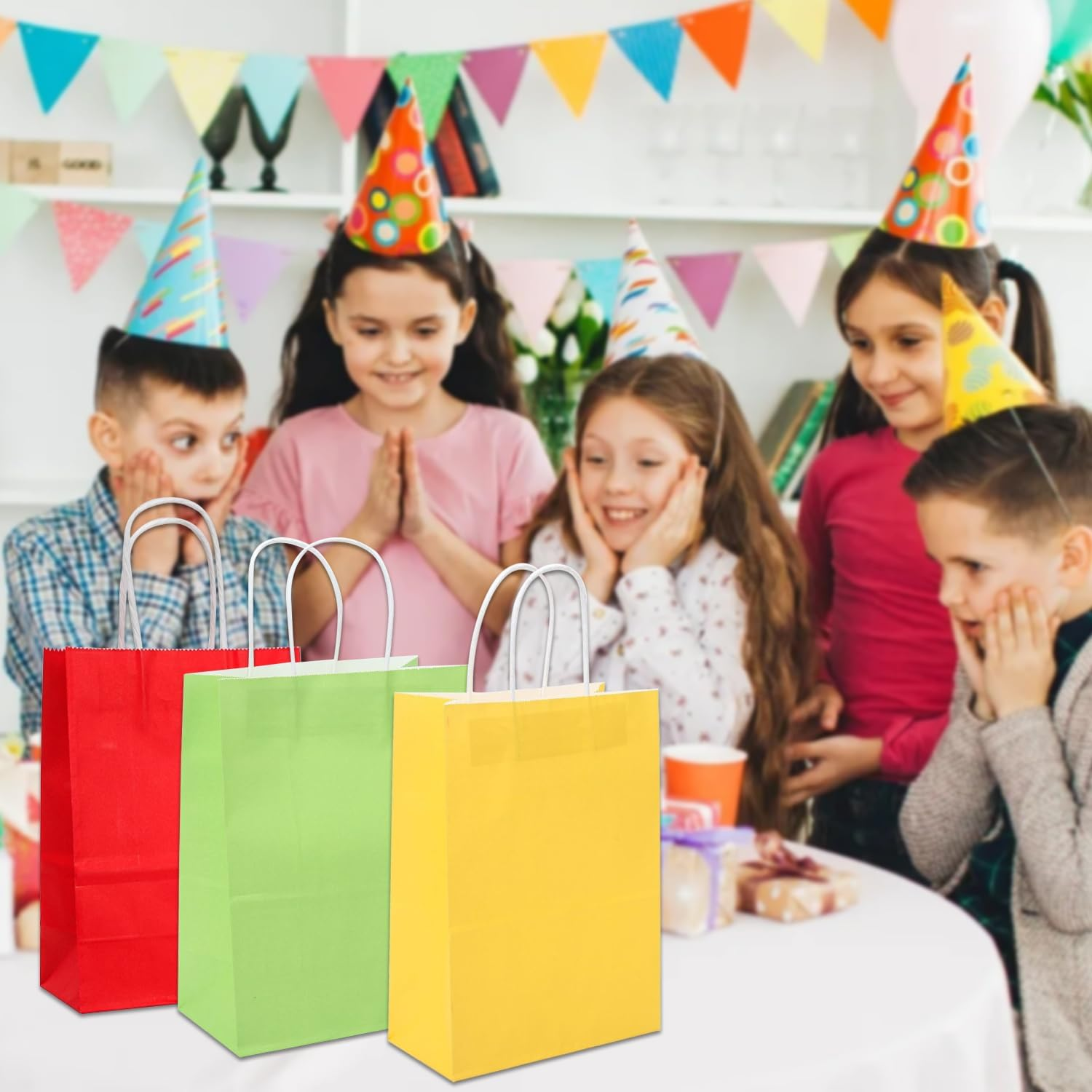 50 Pieces Paper Gift Bags with Handle, H HOME-MART Gift Bag Kraft Paper Party Bag Rainbow Gift Bag for Kids Birthday, Baby Shower, Crafts, Wedding, Christmas Party Supplies image number 5