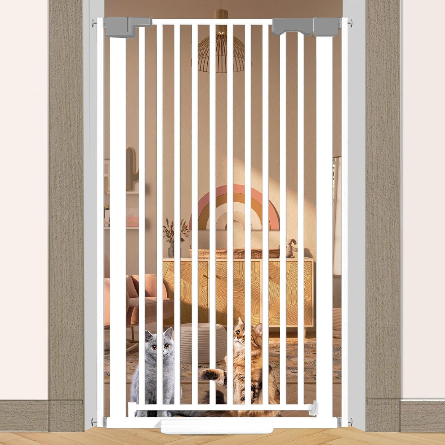 130Cm Extra Tall Cat Gate for Doorway, Auto Close Baby Gate Pet Barrier No Drill, 76-83Cm Widepressure Mounted Dog Gate Indoor(White) image number 6