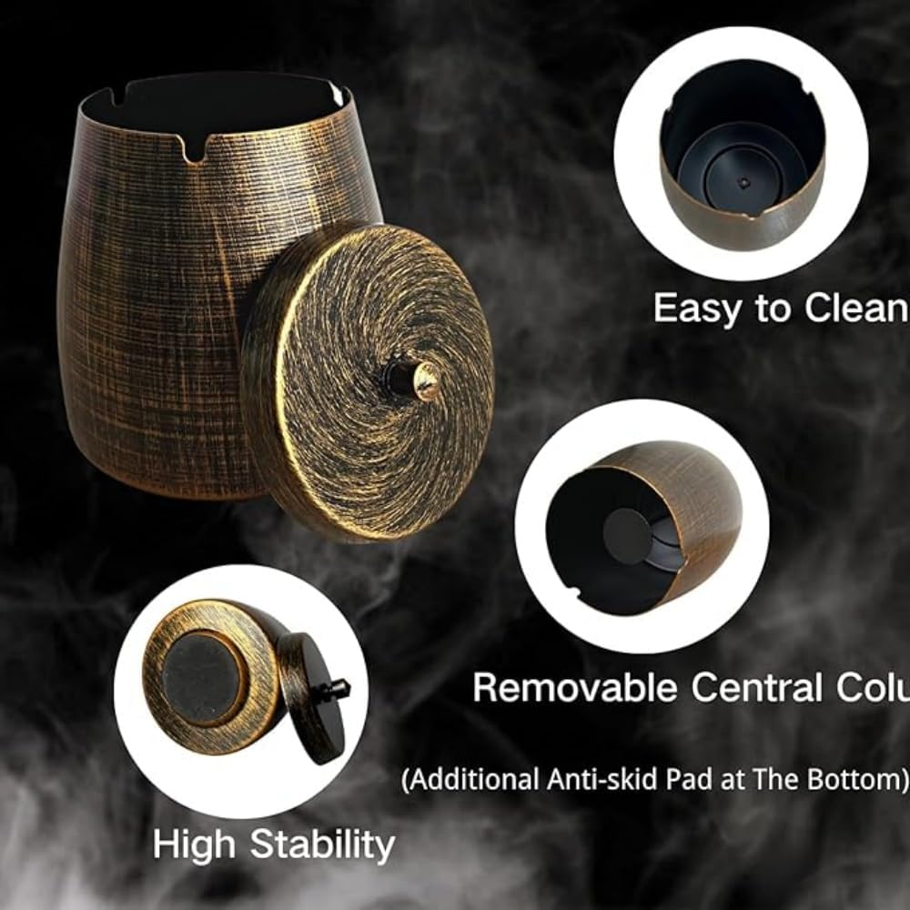 Cigar Ashtray with Lid for Outdoors outside Patio Home Retro Decor, Large Cigar Holder Ashtray for Cigarettes Windproof (Large) image number 3