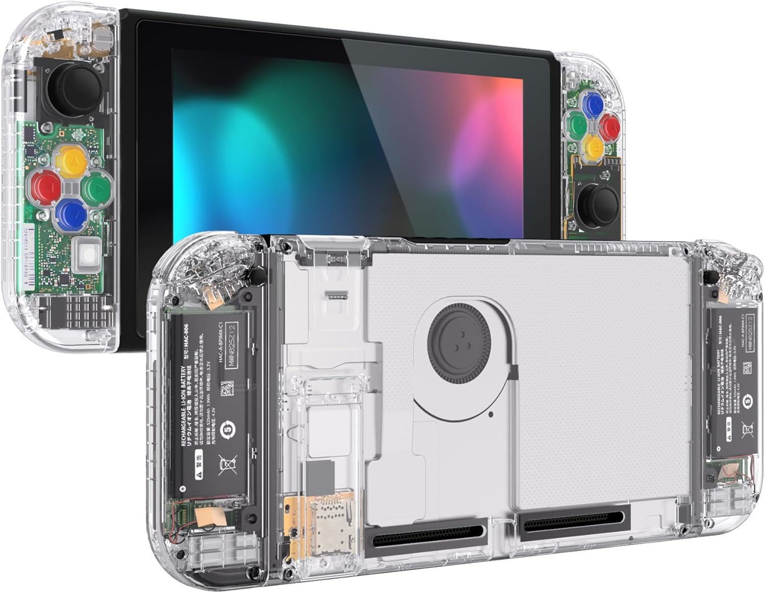 Extremerate DIY Replacement Shell Buttons for Nintendo Switch, Crystal Glacier Blue Custom Back Plate for Switch Console, Housing Case with Colorful Buttons for Joycon Handheld - No Controller