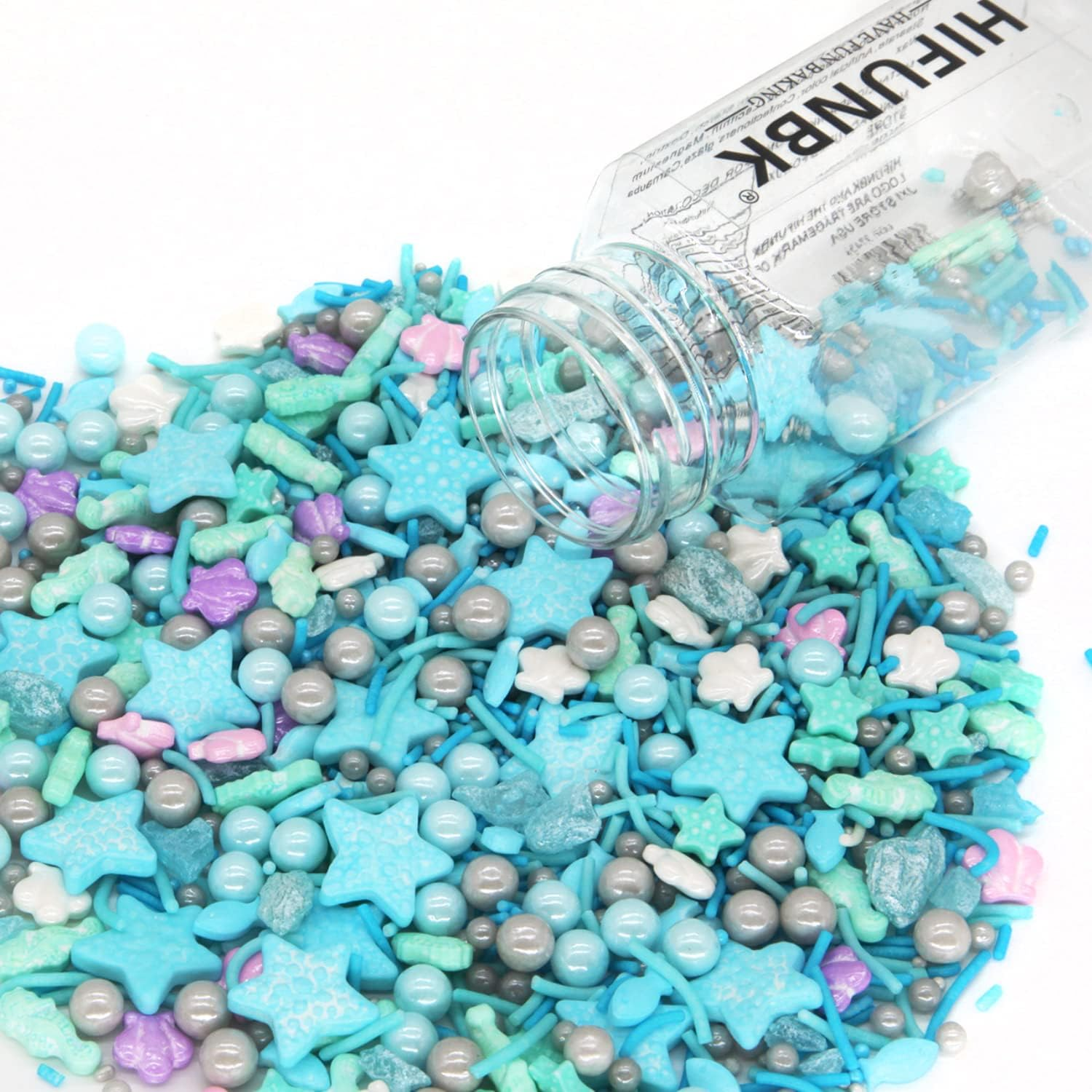 HIFUNBK Sprinkles for Cake Decorating, Edible Pearl for Cookie Cupcake Toppings, Cake and Cookie Decorating Supplies, Rainbow Pearl Sugar for Baking Decoration, 100G in Reusable Container (Sea) image number 2