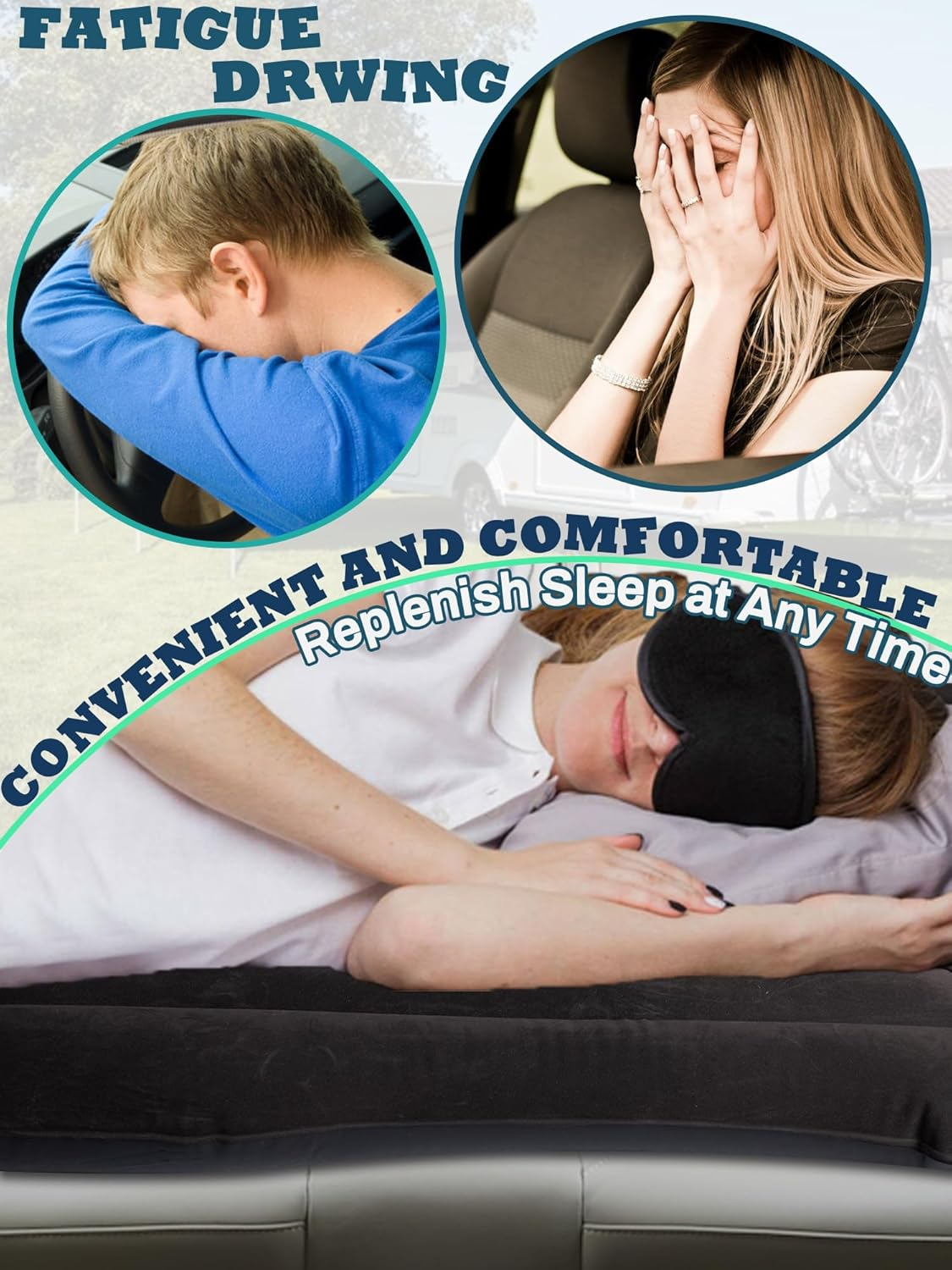 Car Air Mattress, Inflatable Back Seat Mattress, Thickened, for SUV, Home, Camping, Travel, Black image number 1