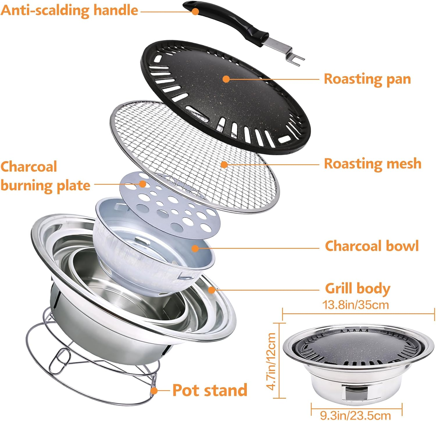 Primst Multifunctional Charcoal Barbecue Grill, Household Korean BBQ Grill, Portable Camping Grill Stove, Tabletop Smoker Grill image number 2