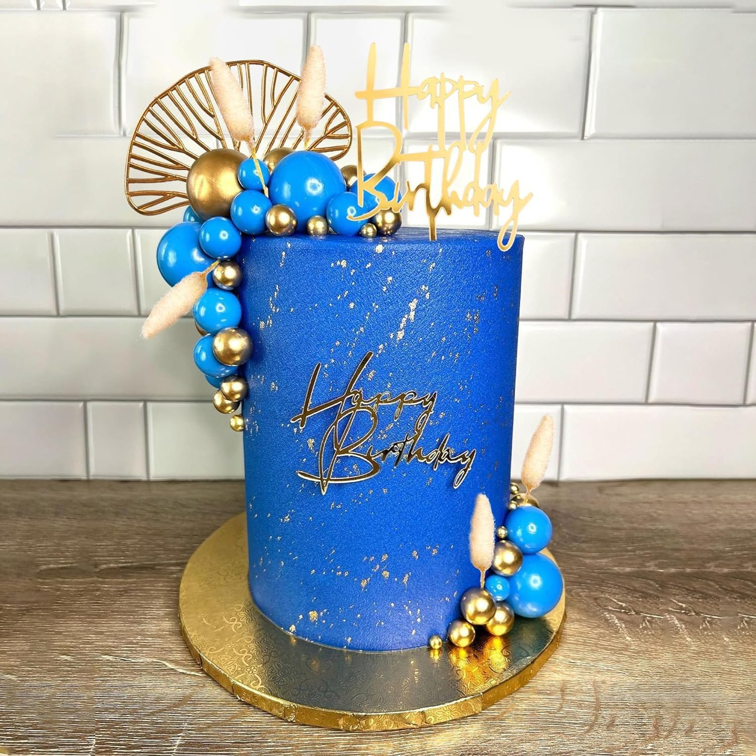 Jevenis Blue and Gold Cake Decorations Gold Birthday Cake Toppers Men for Birthday Wedding Baby Shower Party Decoration image number 3