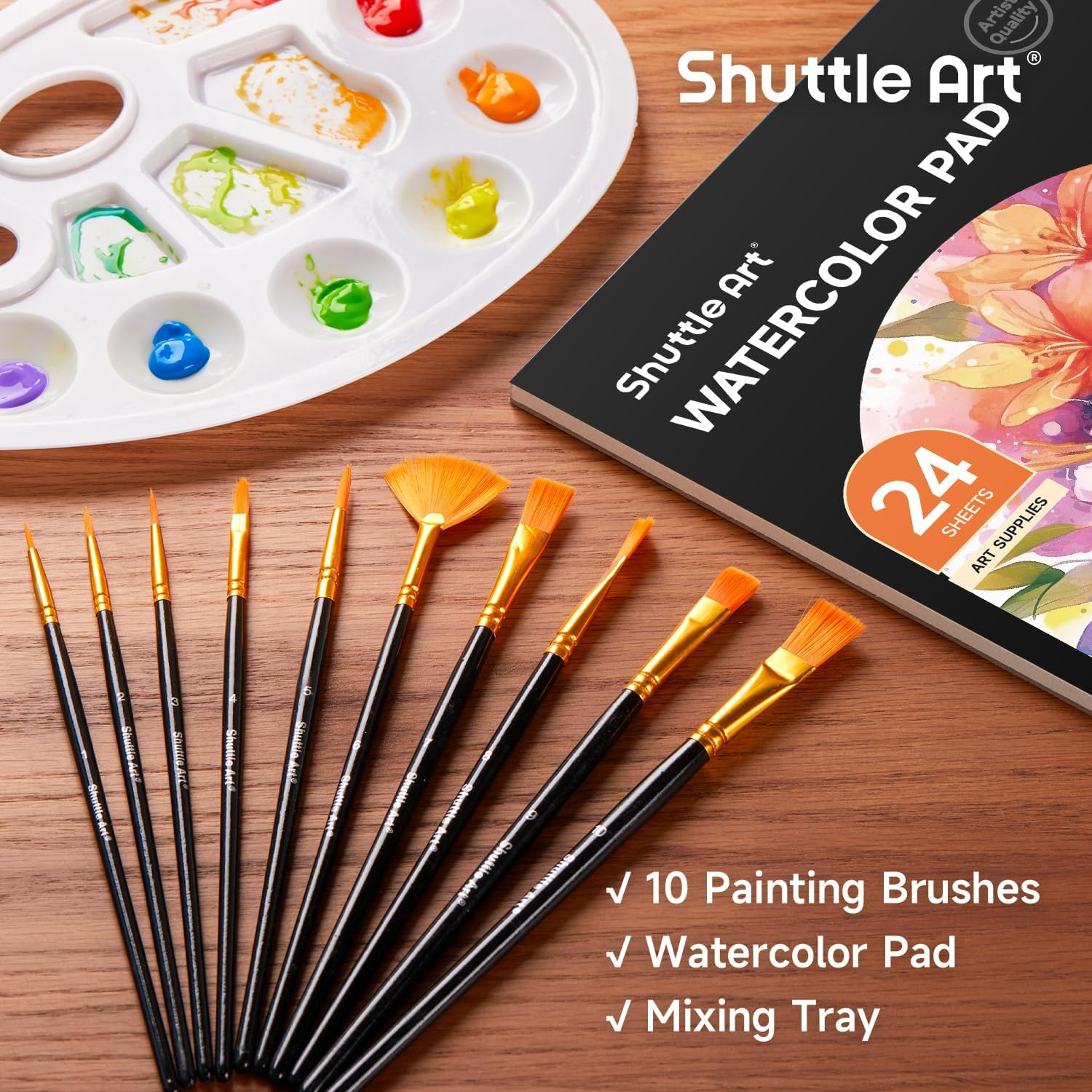 Shuttle Art 48 Pack Watercolour Paint Set, 36 Colours Watercolour Paint in Tubes (12Ml Each) with 10 Brushes, 1 Watercolour Pad, 1 Palette, Premium Watercolour Kit for Artist, Beginners, Kids image number 2