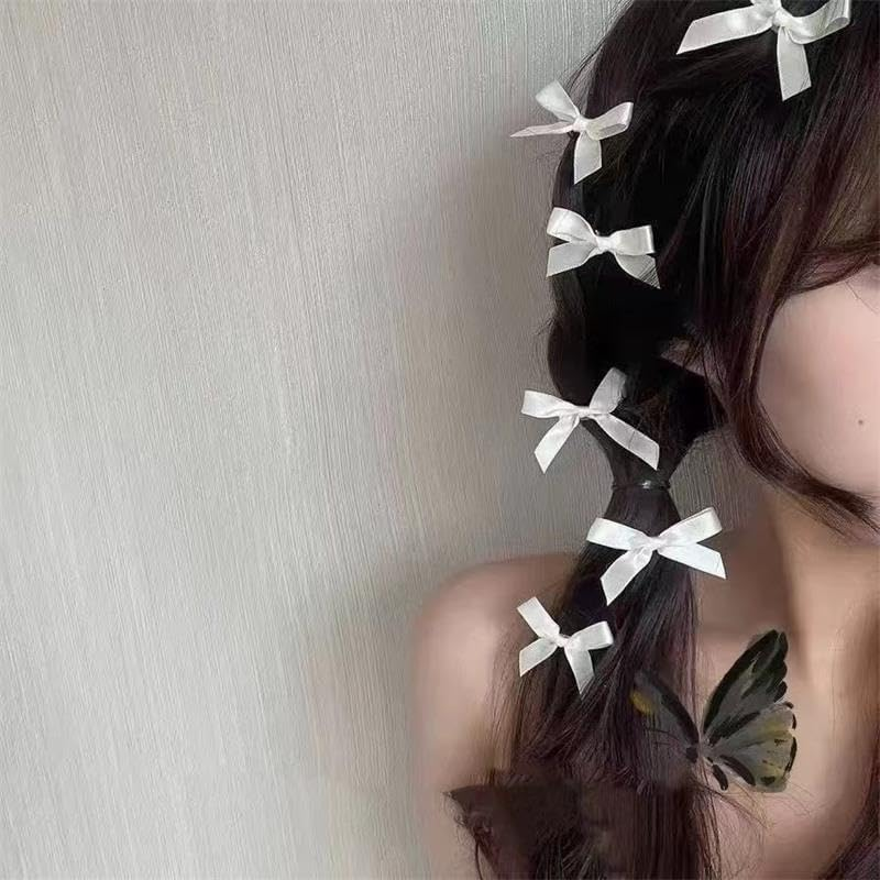 Small Hair Bow Clip Accessories Set for Women Girls Mini Hair Barrettes for Fine Hair Flower Girl Hair Bow Clip Halloween Hair Clips Tiny White Christmas Hair Ribbon Bow Hair Clips for Girls Party