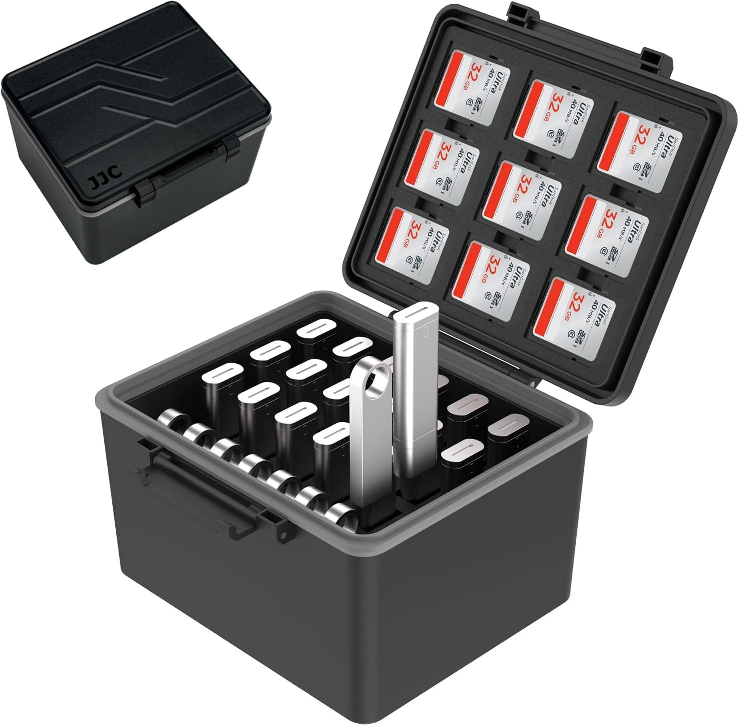 JJC USB Flash Drive Memroy Stick U Disk Case Holder Bag Storage Protective, Thumb Drive Organizer for 26 USB A/USB C Jump Drive, 9 SD SDXC SDHC & 18 Micro SD TF Card Case Holder image number 4