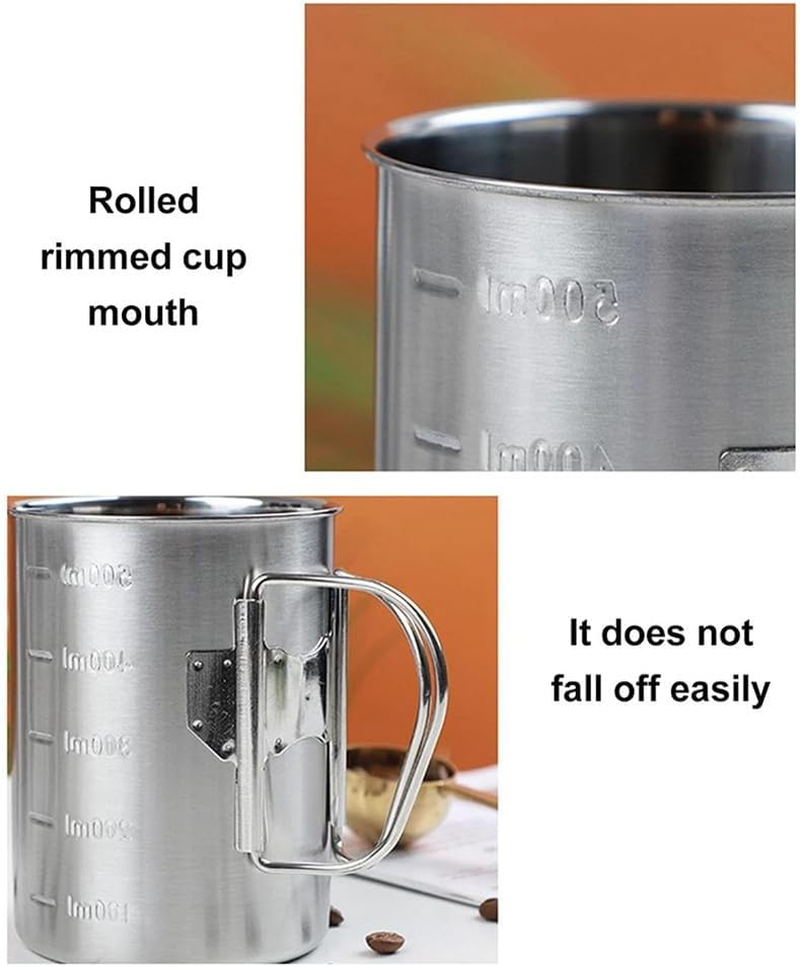 Outdoor Coffee Cup Set Stainless Steel Camping Mug with Lid, Camping Coffee Cup with Foldable Handle for Hiking Travelling (500Ml) image number 2