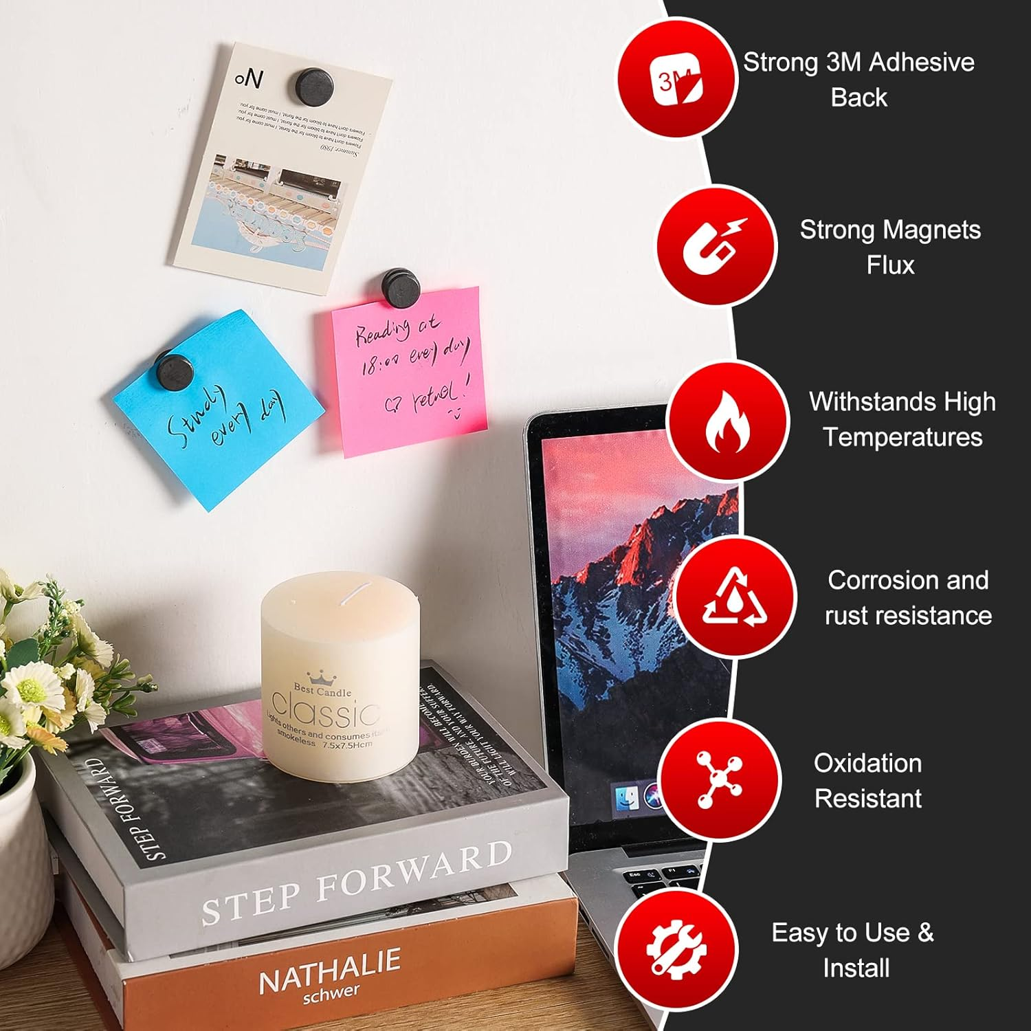 Thaibear 55 Pack Ceramic Craft Magnets - 18 Mm X 5 Mm - round Disc with 3M Adhesive Backing, Strong, Black image number 1