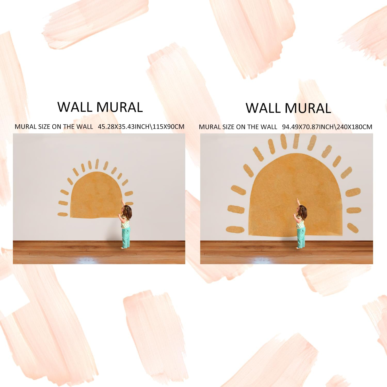 Large Fabric Watercolor Boho Half Sun Wall Decals Peel and Stick, Pastel Sunrise Wall Murals Stickers, Sunshine Wall Arch Art Decor for Kids Room Playroom Nursery Bedroom, 45.28" X 35.43" image number 3
