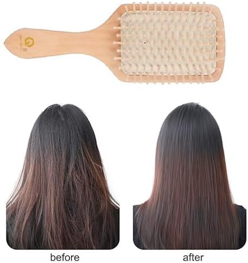 Natural Wooden Hair Brush Detangle Tail Comb, Paddle Hairbrush for Women, Men and Kids Make Thin Long Curly Hair Health and Massage Scalp. image number 2