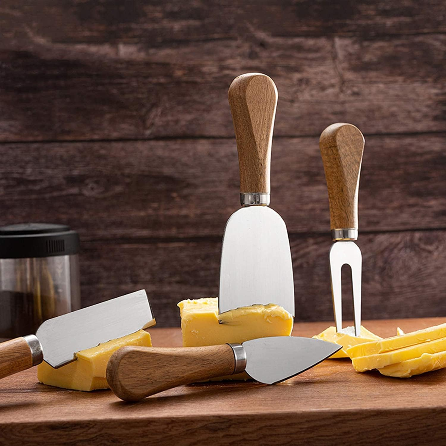 Cheese Knives Set with Wooden Handle,Mini Serving Tongs Spoons Forks Toothpick Flags for Party Christmas image number 3