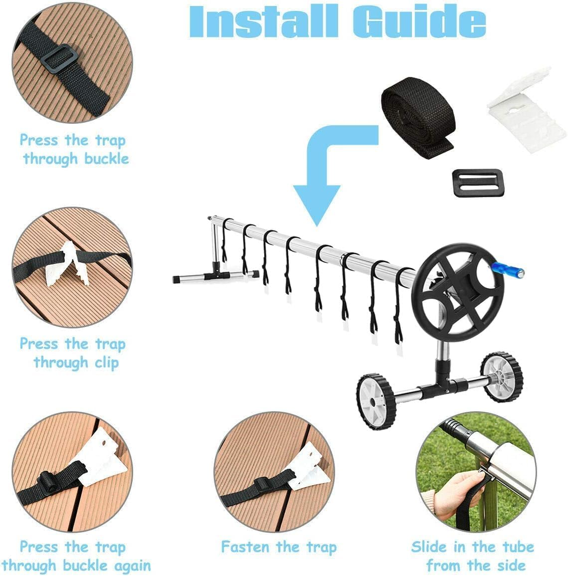 Pool Cover Roller Solar Blanket Swimming Reel Adjustable Thermal Ease of Use Convenience Durability Heavy-Duty Efficient Energy-Saving Versatile Lightweight Corrosion-Resistant (Straps) image number 3