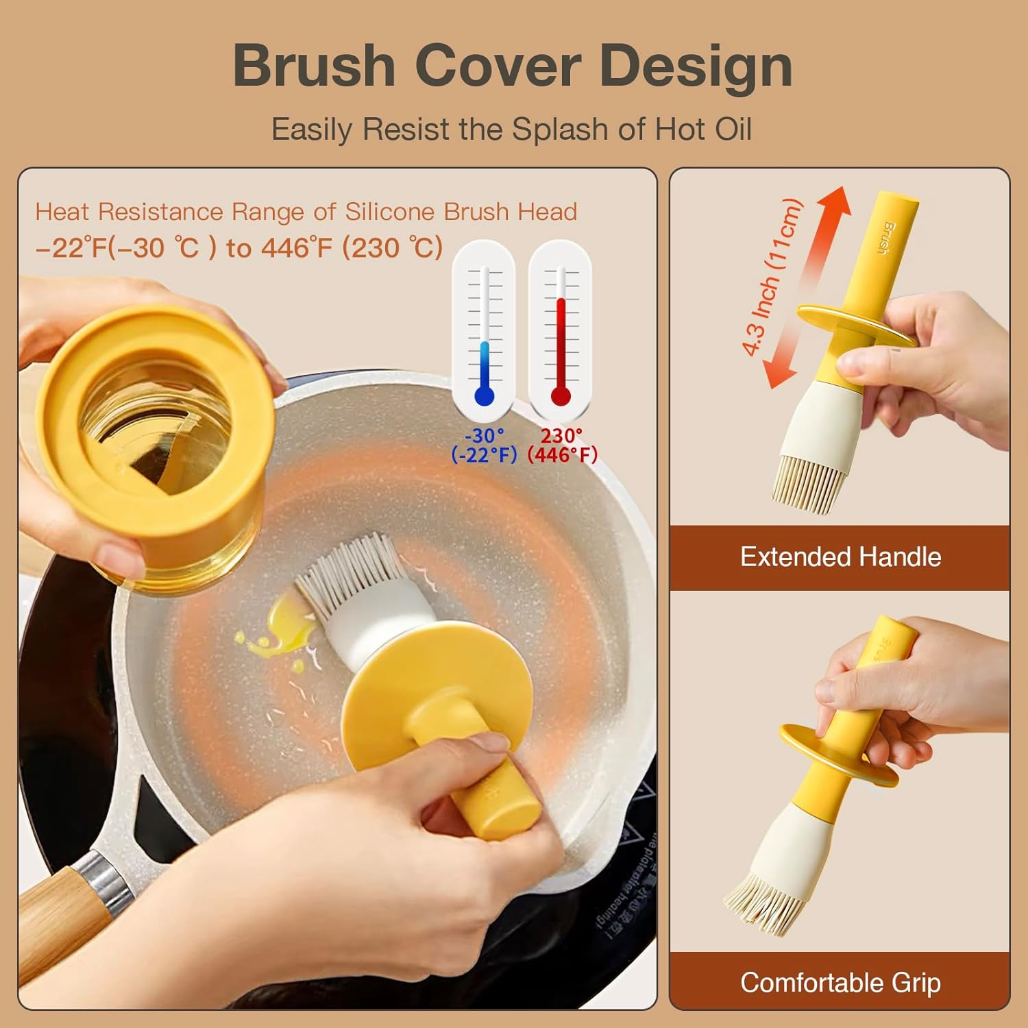 YARRAMATE Oil Dispenser Bottle with Heat Resistant Brush 10Oz-300Ml, Oil Container with Silicone Brush for Cooking BBQ Vinegar Sauce Grill Frying (Orange) - 04_Orange image number 6