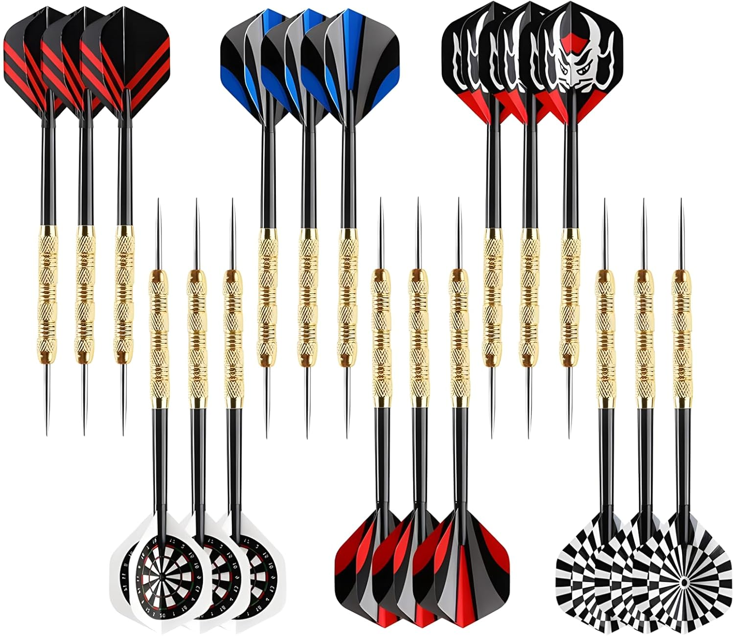 18 Pack Steel Tip Darts, Professional Darts Metal Tip Set with Aluminum Shafts, Standard Flights, Rubber O'Rings and Extra Dart Sharpener image number 1