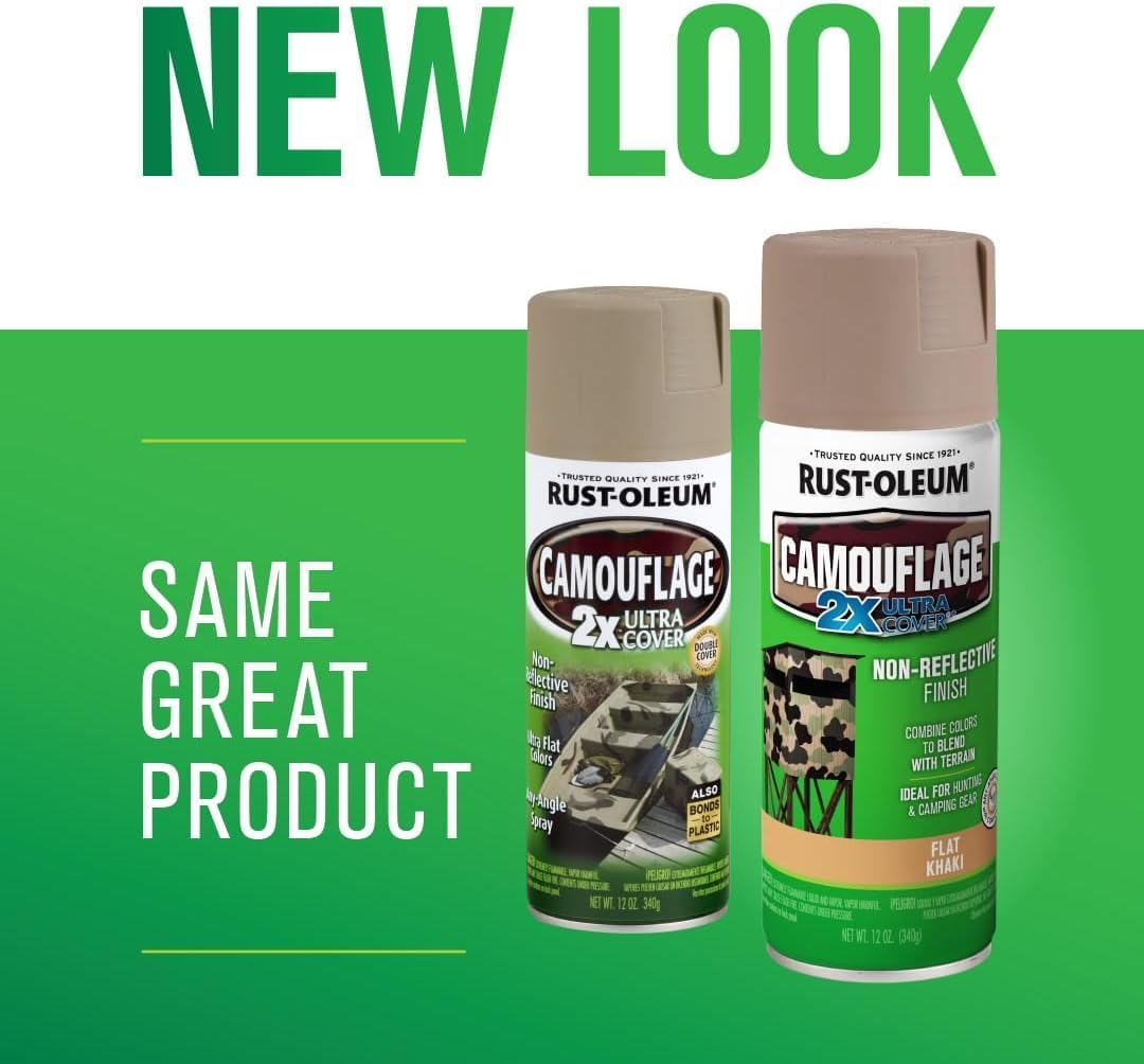 Rust-Oleum Camouflage Spray Paint 340G - Khaki, Flat Non-Reflective Finish, Multi-Surface for Metal, Wood & Masonry &ndash; Fast-Drying for Durable Outdoor Use