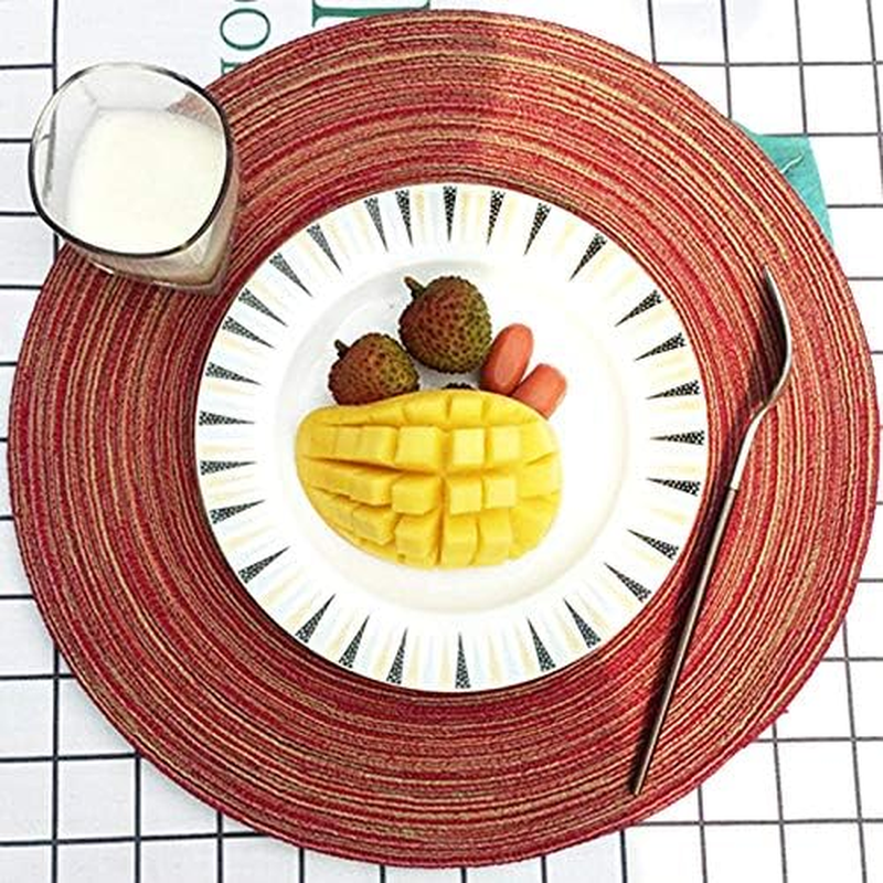 Round Placemats Cotton Heat Resistant Braided Placemats Washable 14 Inch Table Mats for Kitchen Tables Set of 4, Red