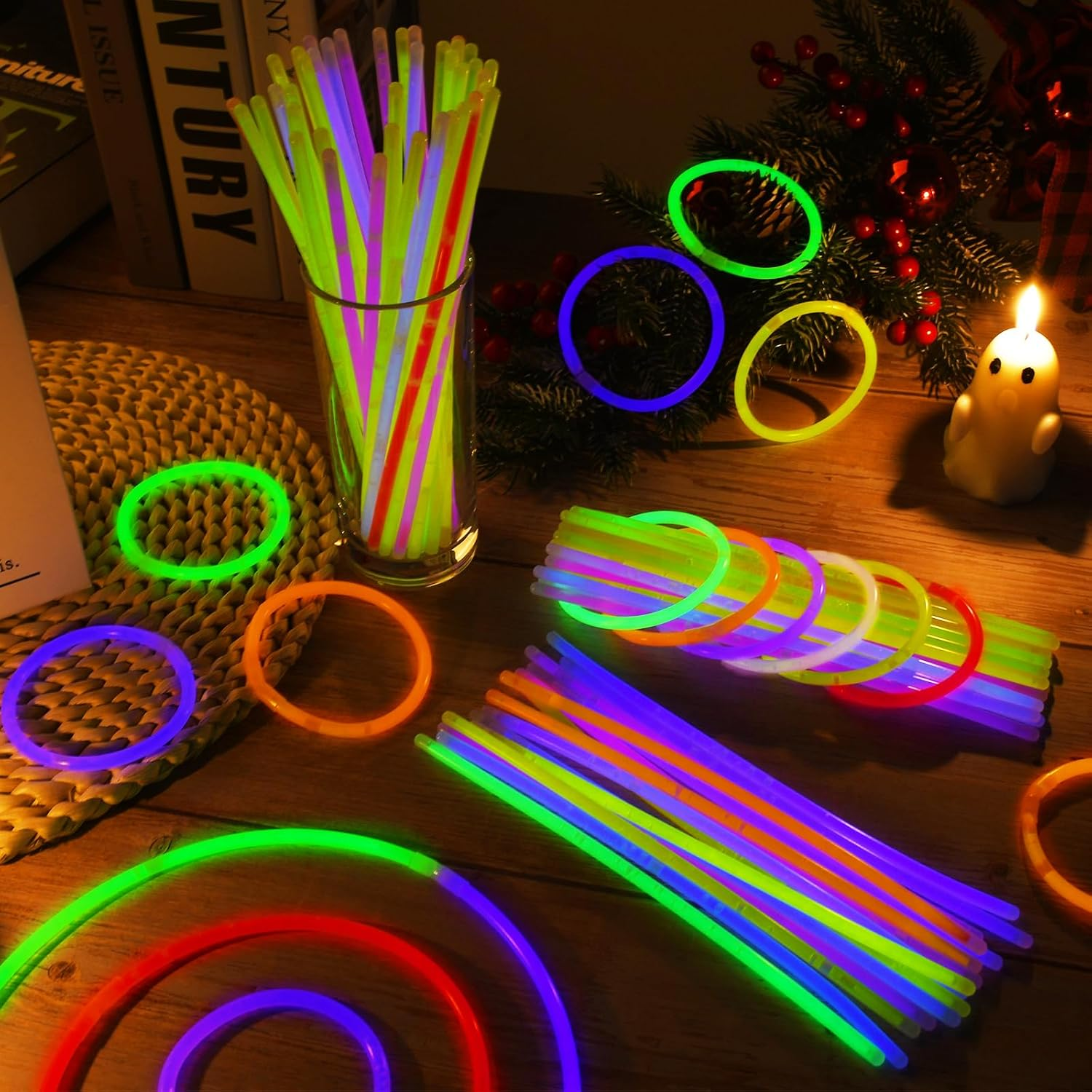 200 Pack 8&rdquo; Glow Sticks Bracelet Bulk Glow Sticks with 200 Connectors Neon Glow in the Dark Party Supplies for Christmas Holiday Decoration Party Carnival (Colorful) image number 1