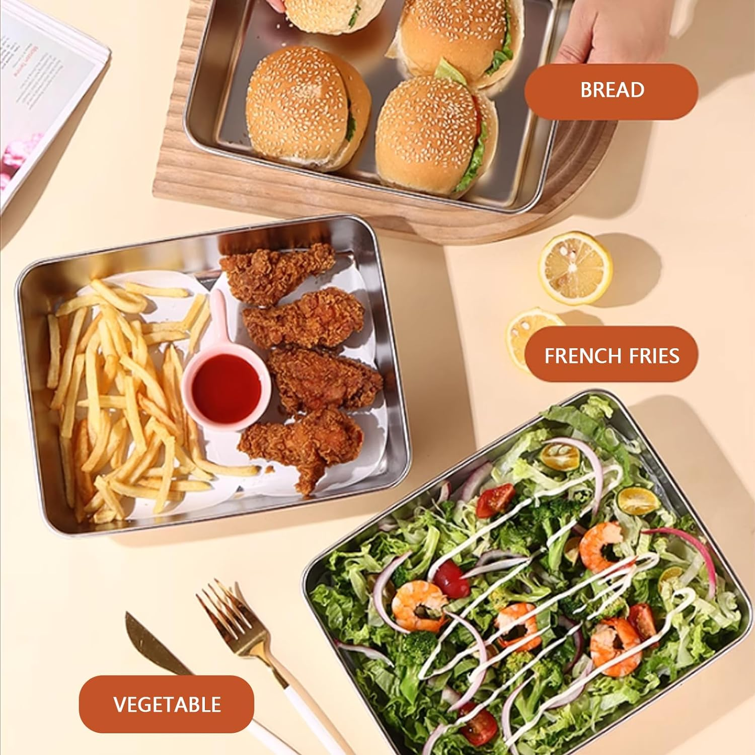 Set of 3,Stainless Steel Rectangle Food Storage Box Container- Leak Plastic Lid Dishwasher Safe - Plastic Free -Clear Lid (3) image number 5