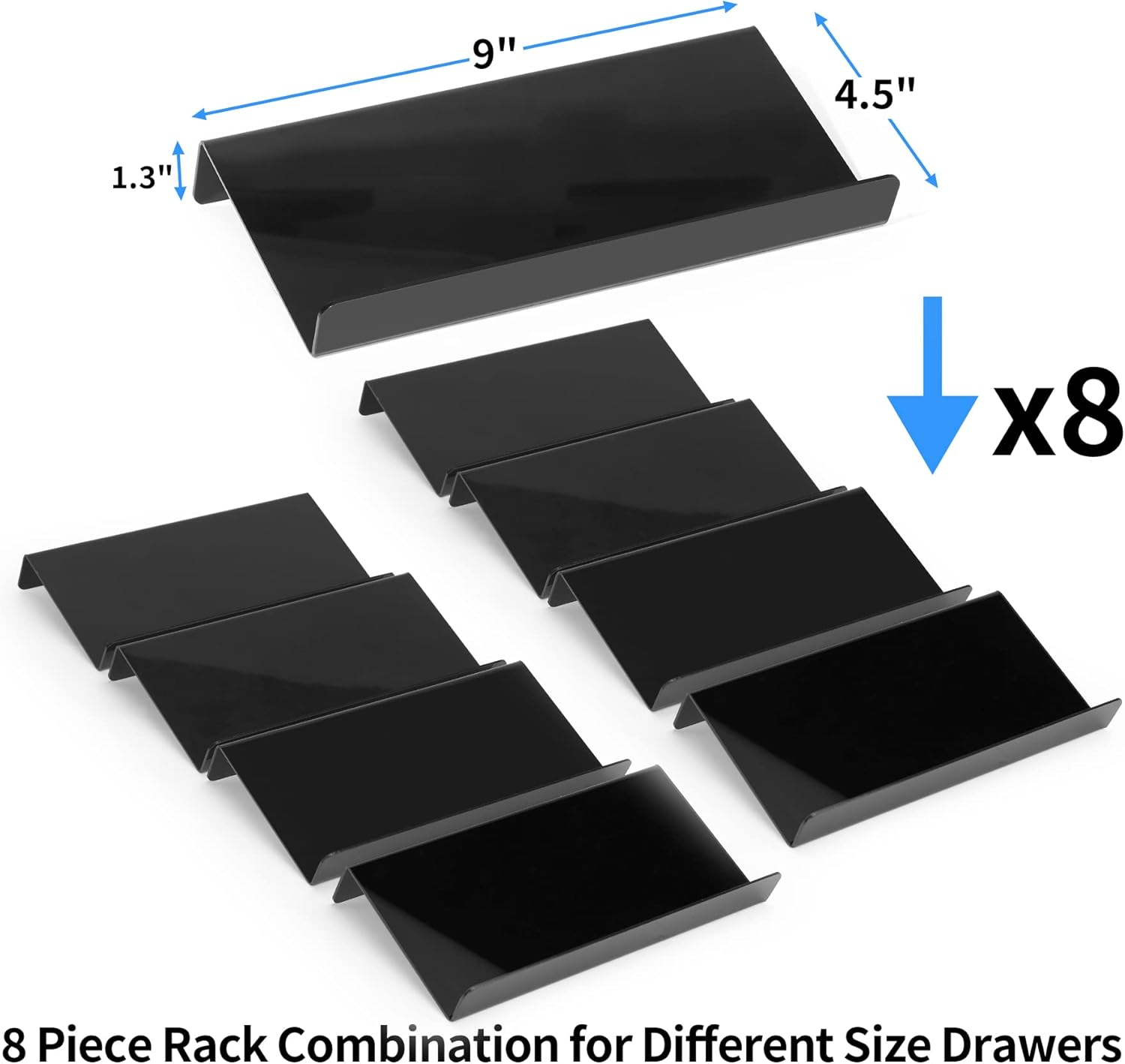 MIUKAA Spice Drawer Organizer, Black Acrylic 4 Tier 2 Set Expandable from 9" to 18" Seasoning Jars Drawers Insert, Kitchen Spice Rack Tray for Drawer/Countertop(Jars Not Included) image number 3