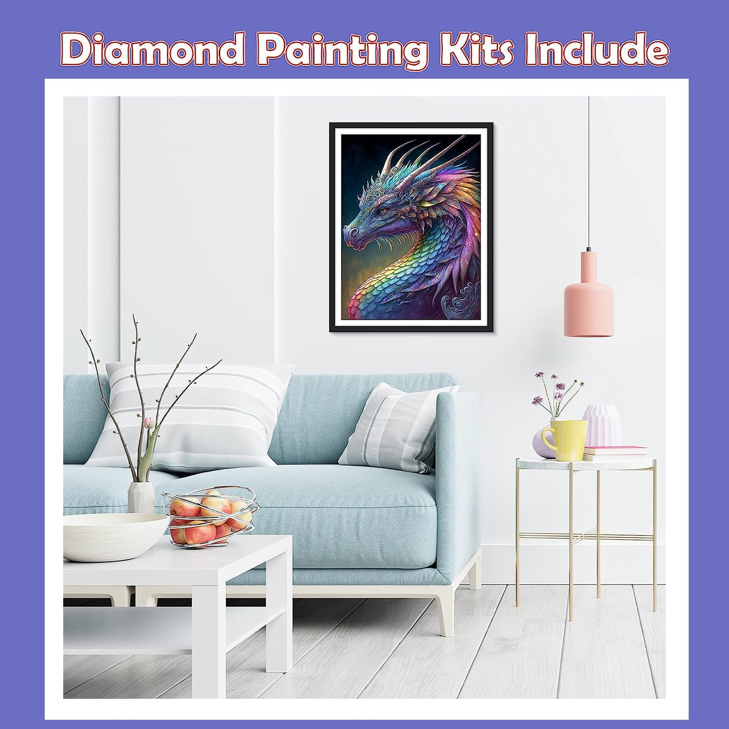 Diamond Painting Kits for Adults, 5D Colourful Dragon Diamond Art Kits Full Drill Coloured Diamond Painting Dragon Kit for Kids Beginners, DIY Crystal Gem Art for Home Wall Decor 30X40Cm image number 4