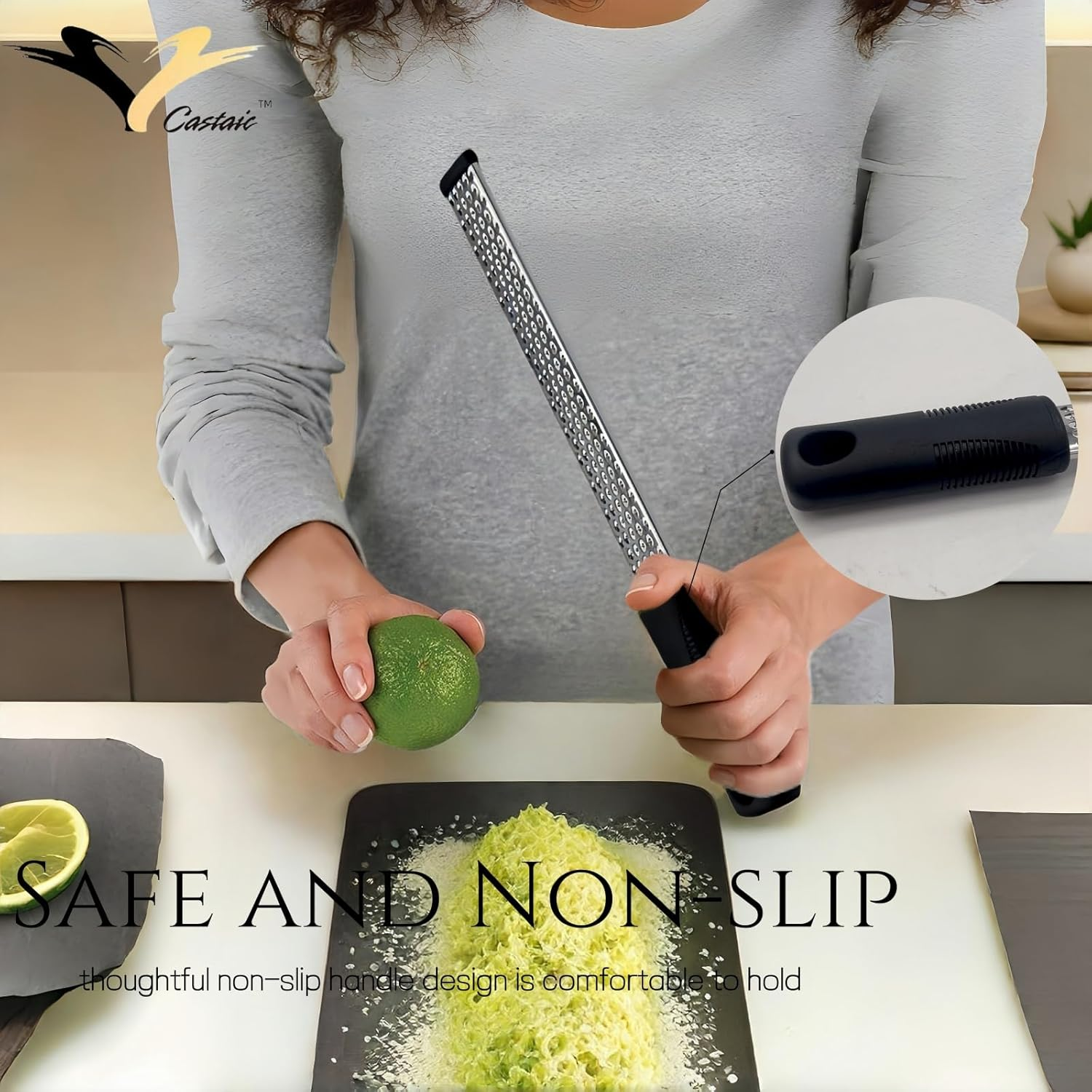 Castaic Multipurpose, Professional Stainless Steel Zester, Lemon Zester & Cheese Grater,Premium Citrus Zester,Kitchen Grater for Parmesan, Chocolate, Fruits, Vegetables, Ginger (Black) image number 2