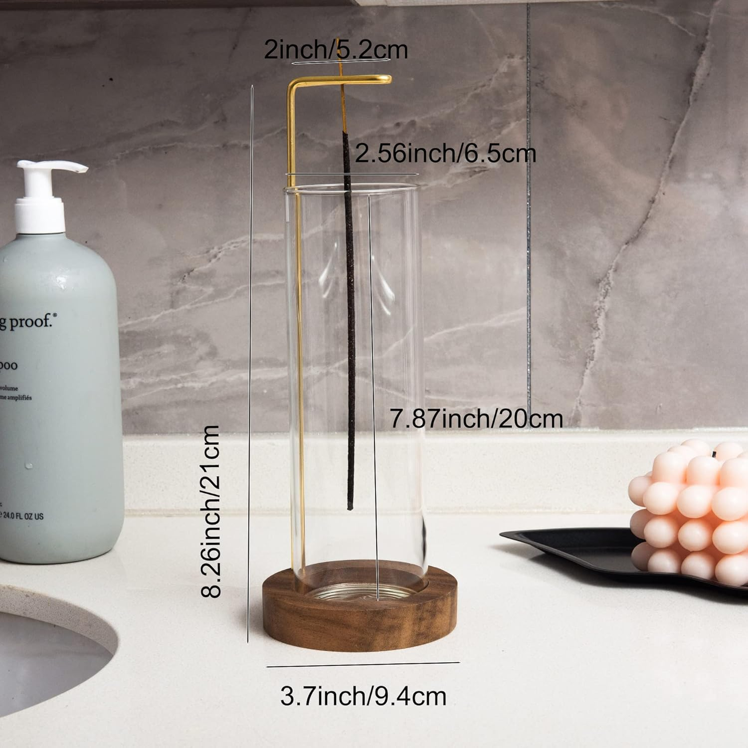 IMEEA Incense Holder for Sticks Wooden Incense Burner with Glass Ash Catcher & Brass Incense Stick Holder for Home Decor Yoga Spa Meditation (Round) image number 1