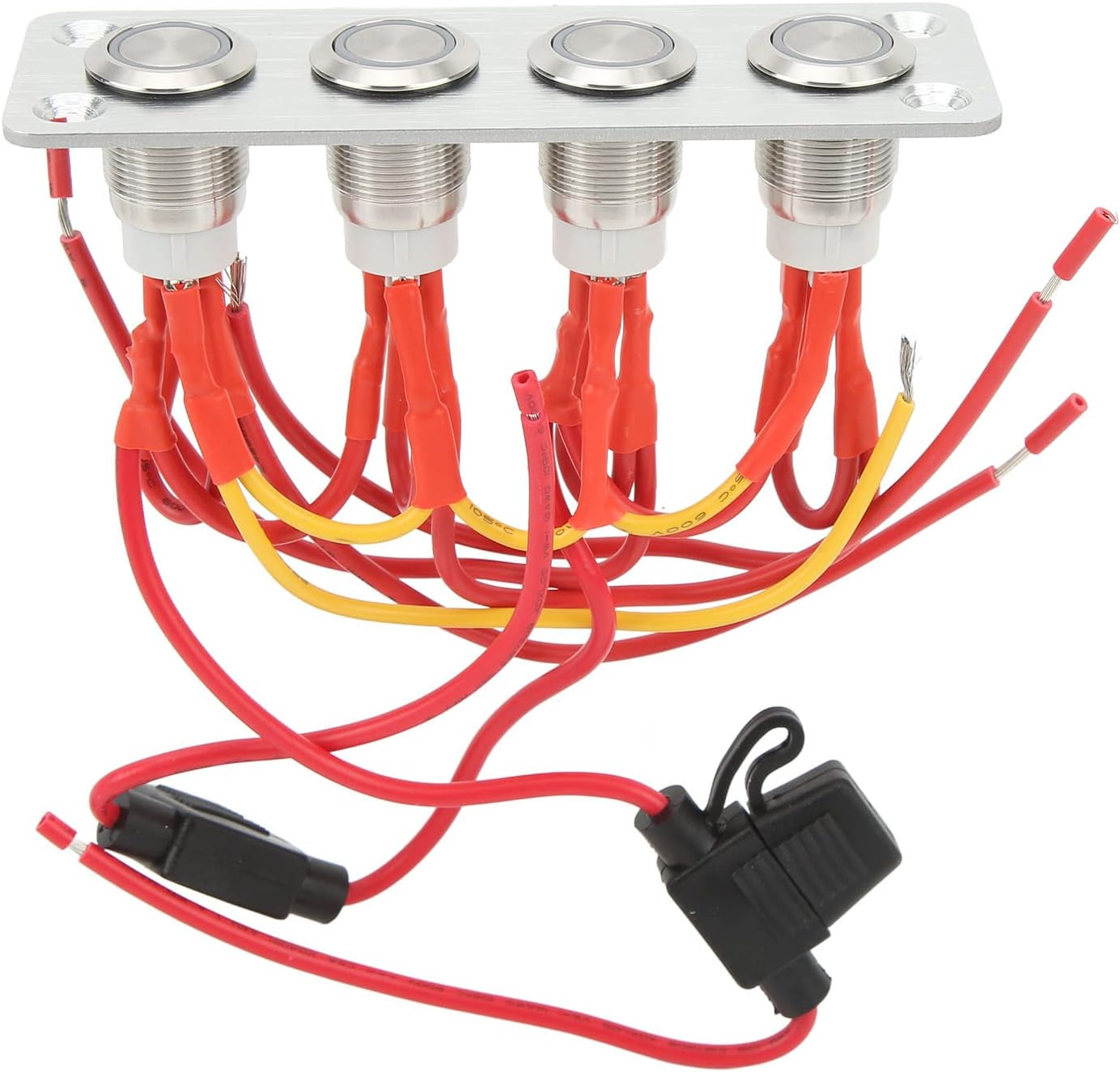 4 Gang Rocker Switch Panel, 12V 16A On/Off Push Button Switch Panel with Blue Backlit LED, Universal Boat Marine Rocker Switch Aluminum Panel for Car, RV, Truck, Automotive image number 4