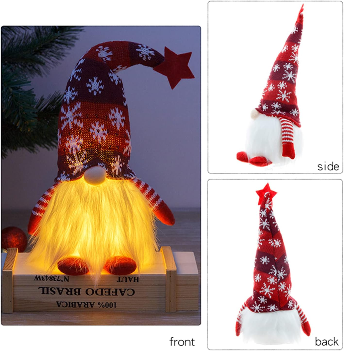 Christmas Gnomes Plush Doll, 2 Pack Christmas Elf Decoration Ornaments Thanks Giving Day Gifts Gnomes Swedish Tomte Xmas Ornaments for Home Decor (Snowflakes，Red&Grey) image number 3